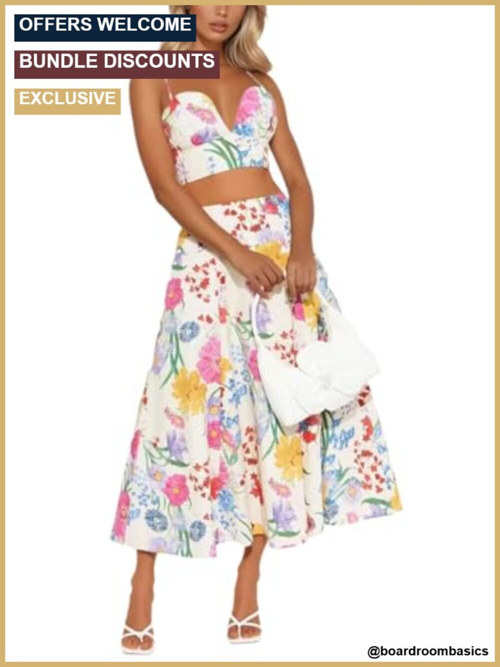 Floral Print V-Neck Cami and Pleated Maxi Skirt Set